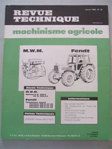 REVUE TECHNIQUE FENDT FARMER 105 106 108 S Et LS FW FWA 258 268 278 EUR