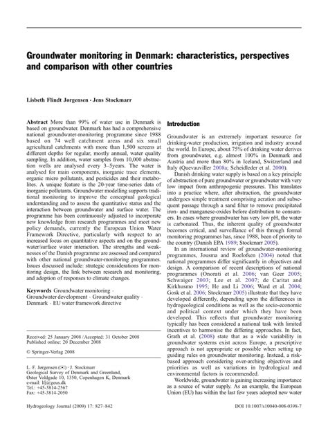 PDF Groundwater Monitoring In Denmark Characteristics Perspectives