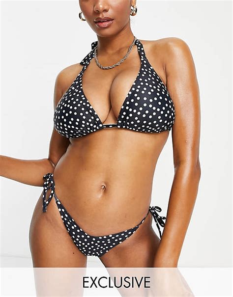 Ivory Rose Größere Brust Mix And Match Gepunktetes Triangel Bikinioberteil In Schwarz Asos