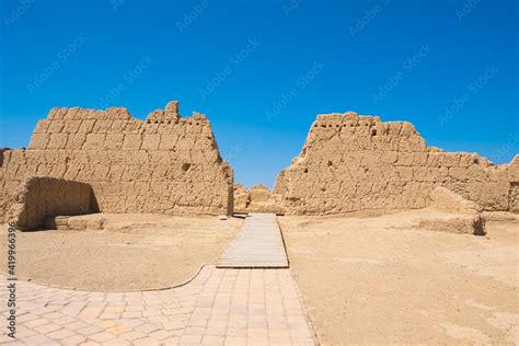 city wall and entrance in ancient town ruins buildings north east china ...