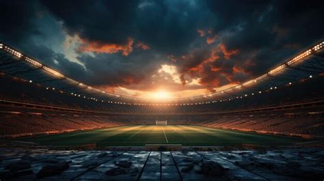 Premium Ai Image Large Sports Football Stadium At Sunset View From