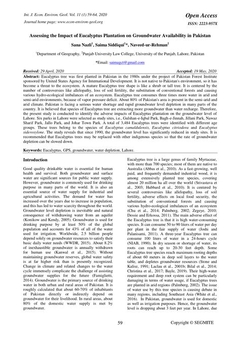 PDF Assessing The Impact Of Eucalyptus Plantation On Groundwater