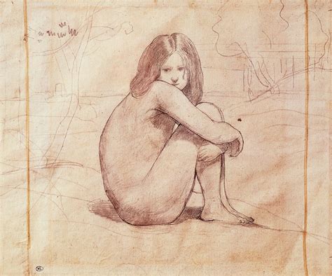 Naked Girl Sitting Drawing By Jean Baptiste Camille Corot