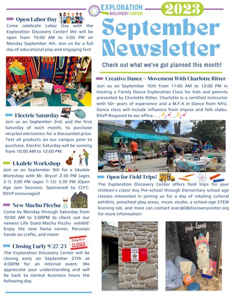 September Newsletter Exploration Discovery Center