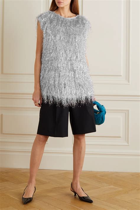 Dries Van Noten Tinsel Embellished Sleeveless Top In Silver ModeSens