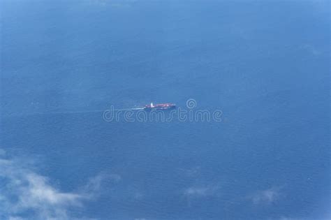 An Aerial View Of An Offshore Tanker Or Dry Cargo Ship Sailing On The