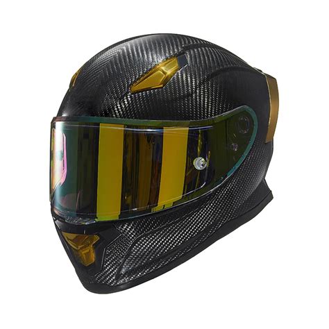 Casque De Moto Unisexe En Fibre De Carbone Noire Visi Re Dor E Visage