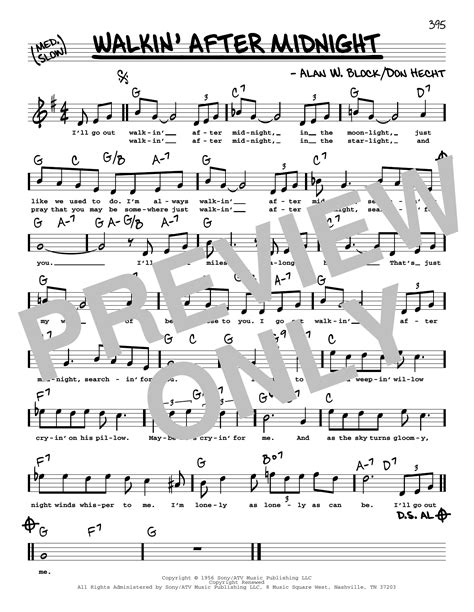 Walkin After Midnight High Voice By Patsy Cline Sheet Music For Real Book Melody Lyrics