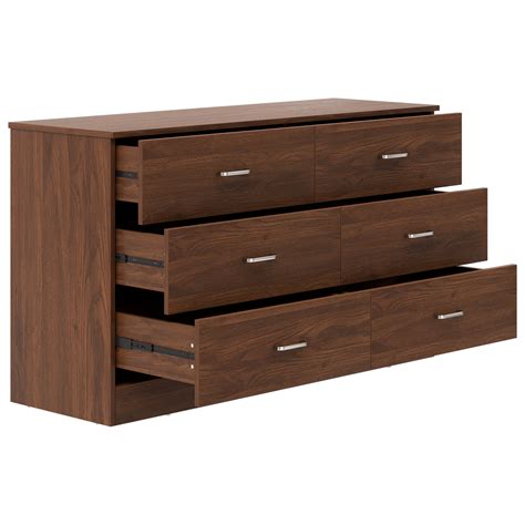 Winkalon 6 Drawer Brown Double Dresserwood Storage Cabinet With Easy Pull Out Handles For