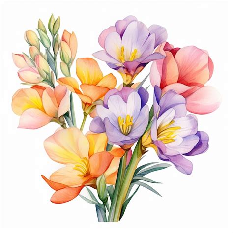 Premium Ai Image Watercolor Freesia Clipart