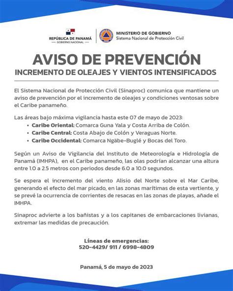 Emiten aviso de prevención por el incremento de oleajes y vientos sobre