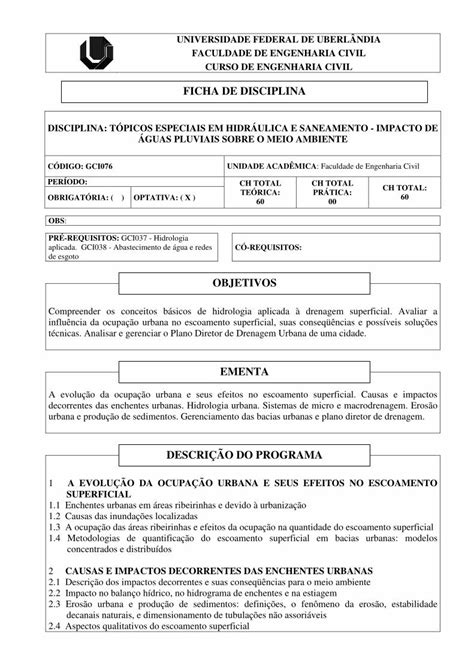 Pdf Disciplina T Picos Especiais Em Hidr Ulica E Hidrologia