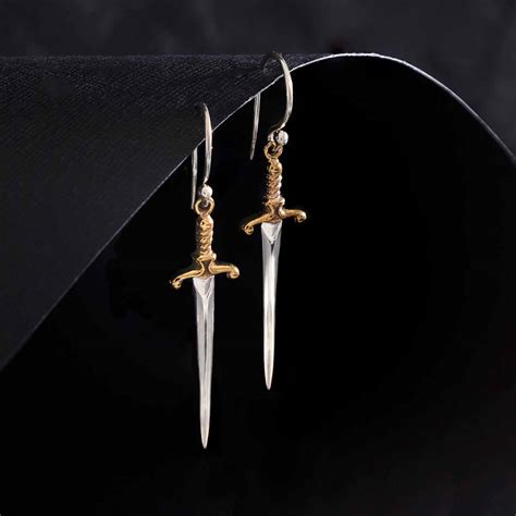 Sterling Silver Sword Dangle Earrings 38x10mm