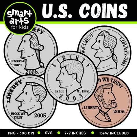 U.S. Coins Clip Art Cartoon Instant Download SVG Cricut Vector Png ...