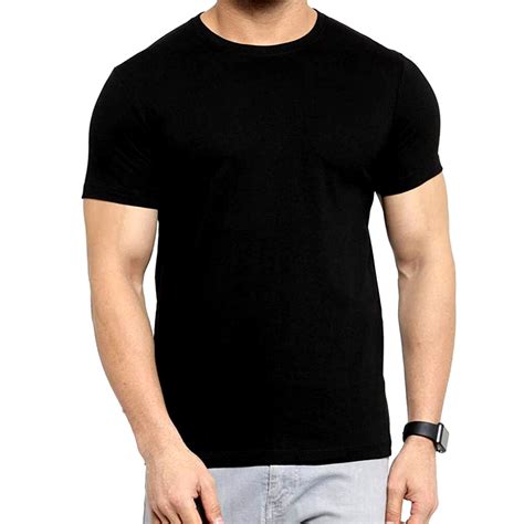 Round Half Sleeve Mens Plain Black Cotton T Shirt Size Medium At Rs