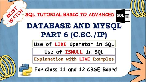 MySQL TUTORIAL FOR BEGINNERS MySQL LIKE MySQL ISNULL IS NULL AND