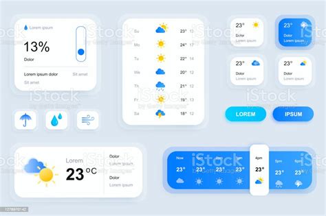 Gui Elements For Weather Forecast Mobile App Temperature Atmospheric