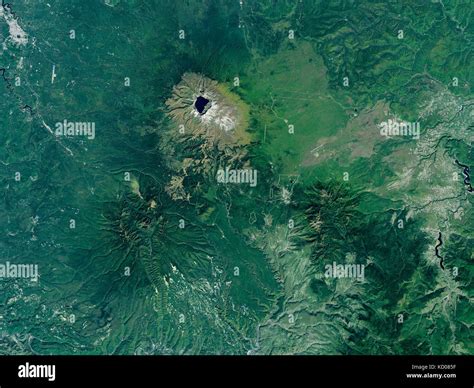 Satellite image of Mount Paektu volcano, North Korea Stock Photo - Alamy