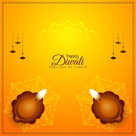 Free Vector Bright Yellow Happy Diwali Festival Background With Diya