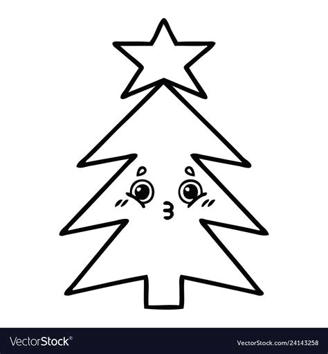 Line drawing cartoon christmas tree Royalty Free Vector