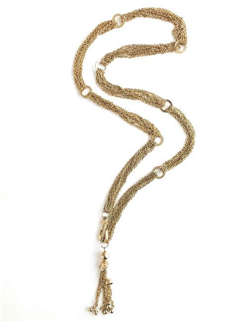 1960s Gold Tone Chains Hoops Tassel Hook Necklace Hemlock Vintage