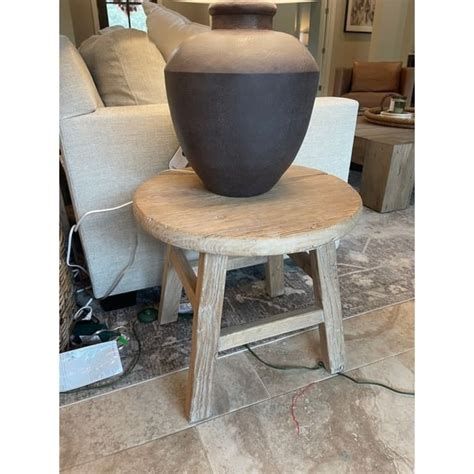 Artissance Round Rustic Side Table Weathered Elm Wood 22x22x20H On