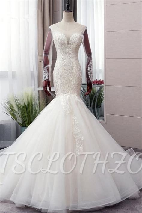 Tsclothzone Chic Jewel Tulle Mermaid Lace Wedding Dress Pearls