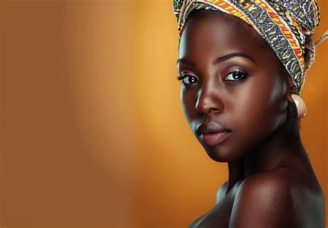 Photo Portrait Of Young Beautiful Black Afro Woman Wearing Headwrap