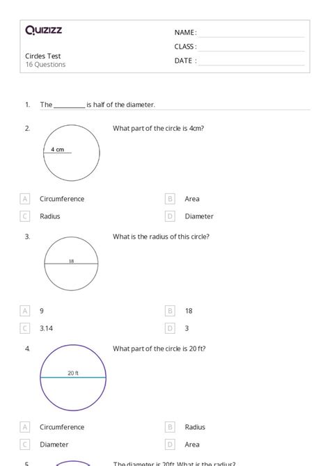 Circles Worksheets For Th Grade On Quizizz Free Printable