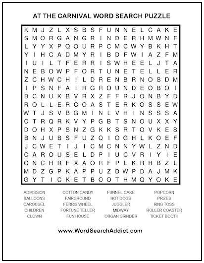 Carnival Word Search Puzzle