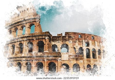 Watercolor Illustration Colosseum Rome Exterior View Stock Illustration ...