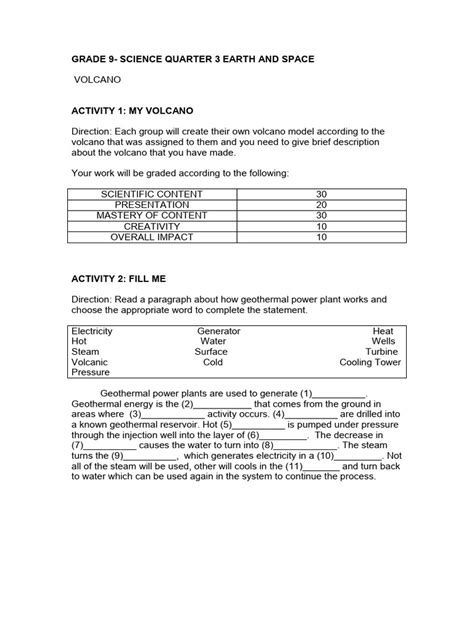 Grade 9 activity sheet