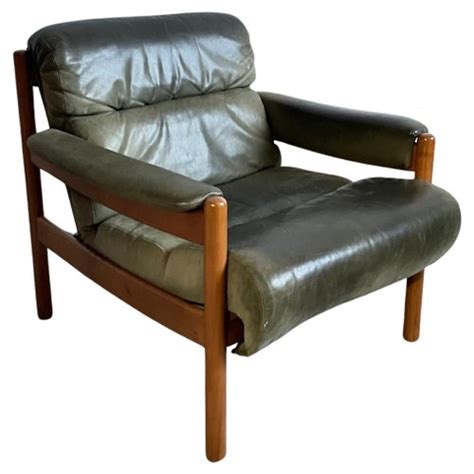 Skandinavischer Mid Century Sessel in Grünem Leder von Carl Straub