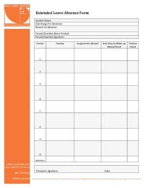 Fillable Online Student Absence Parental Request Form Fax Email