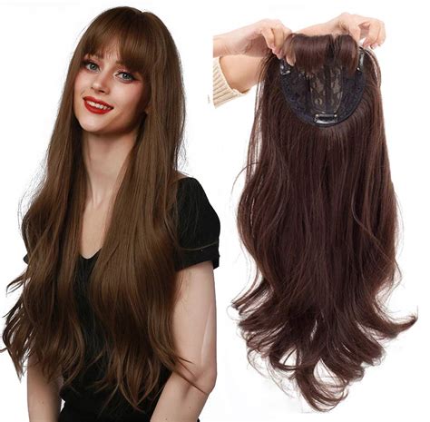 Amazon Long Wavy Synthetic Hair Topper With Bangs 22 Realistic