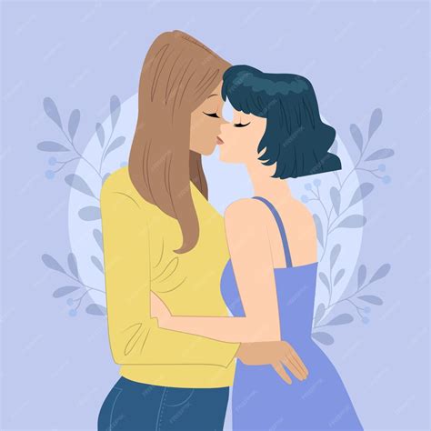 Premium Vector Lesbian Couple Kiss In Flat Design Style