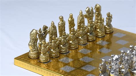 Brass Metal Luxury Chess Pieces Board Combo Set In Shiny Etsy