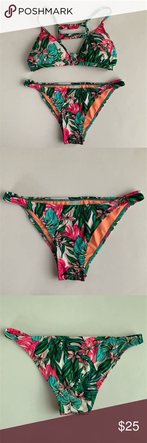 Xhilaration Bikini Set Hot Pink Green Floral Small Xhilaration Target