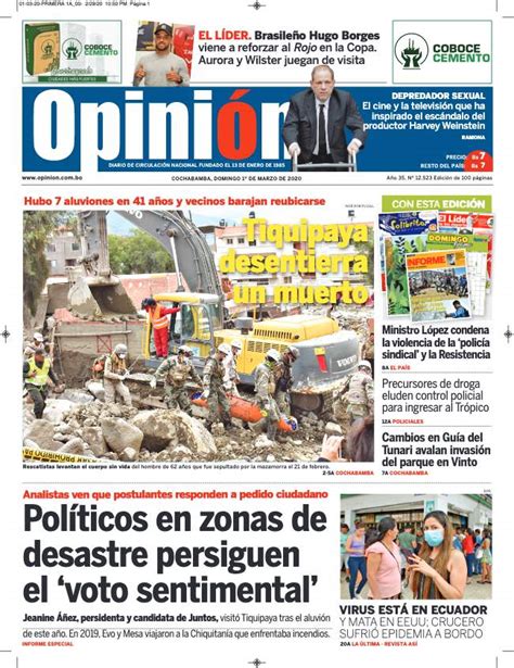 Portadas De Periódicos De Bolivia Del Domingo 1 De Marzo De 2020 Eju Tv