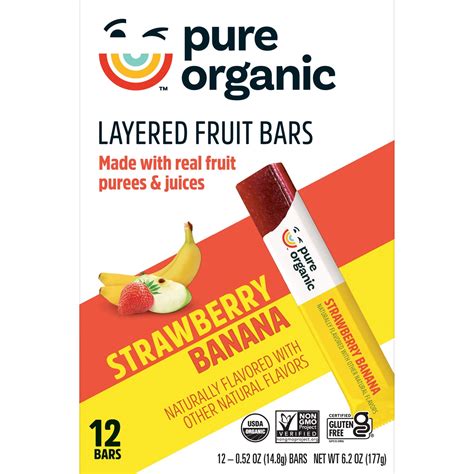 Pure Organic Strawberry Banana Layered Fruit Bars Gluten Free 62 Oz