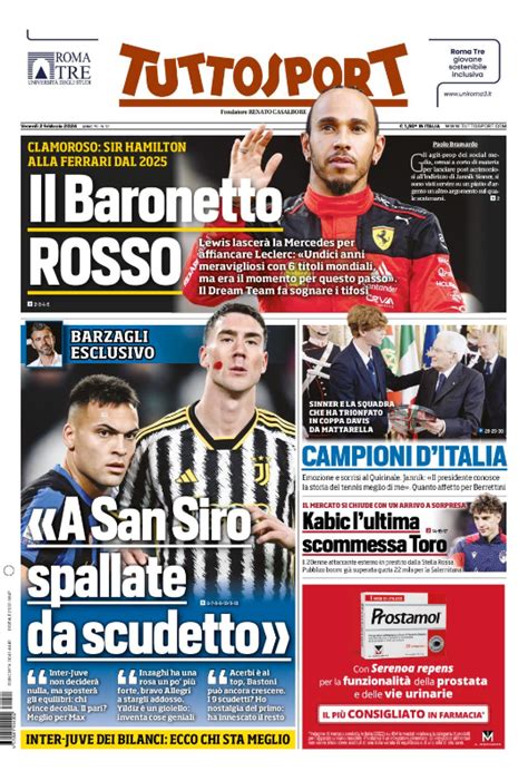 Prima Pagina Tuttosport A San Siro Spallate Scudetto Pianeta Milan