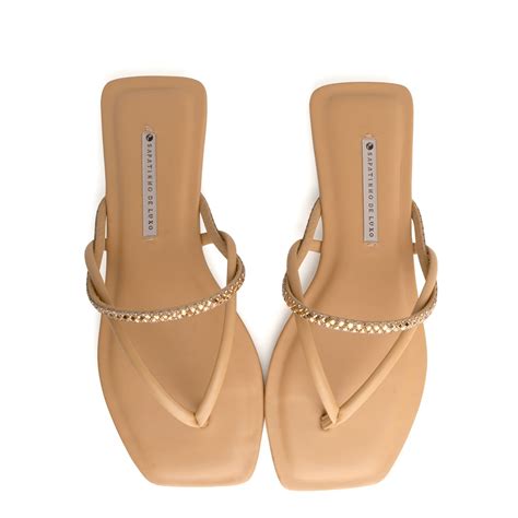 Rasteira Napa Malha Pedra Nude Mel Bege