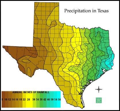 Texas Annual Rainfall Map - Tourist Map Of English