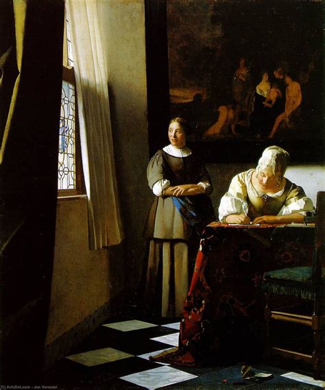 Lady Writing A Letter With Her Maid C Jan Vermeer Wikioo