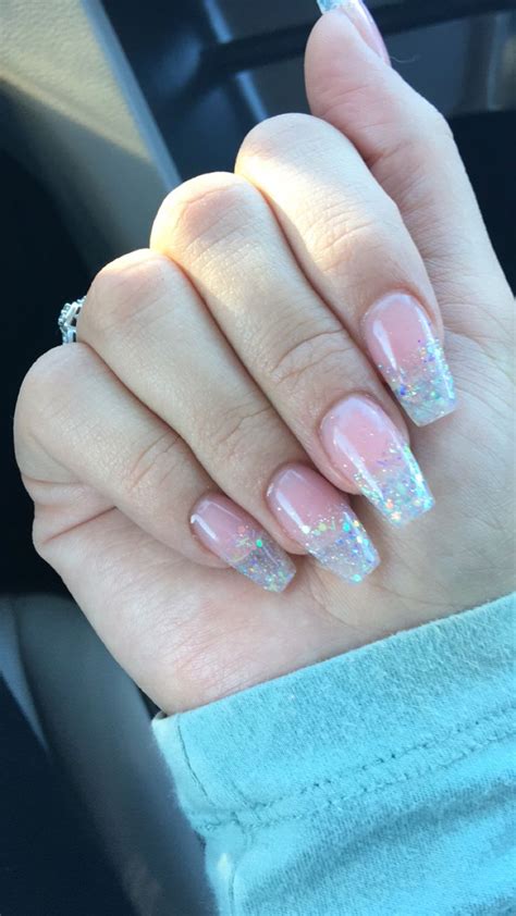 Glitter Acrylic Nails Clear Glitter Nails Trendy Nails Prom Nails