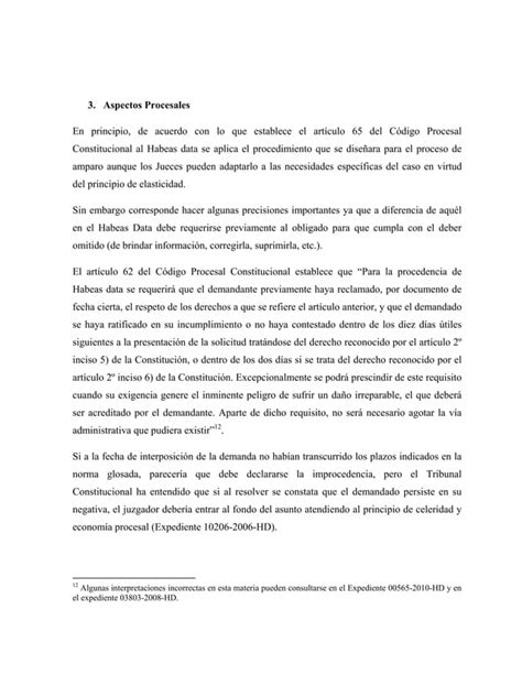 Aspectos Sustantivos Procesales Del Habeas Data PDF