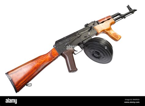 Ak Assault Rifle With Round Drum Magazine Isolated Stock Photo Alamy