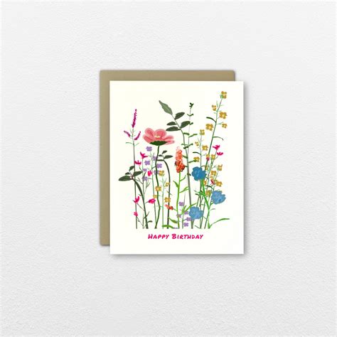 Happy Birthday Wildflower Illustrated Greeting Printed Card Etsy