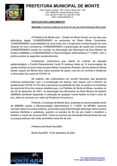 Nota De Esclarecimento Cancelamento Dos Eventos PÚblicos De Final De