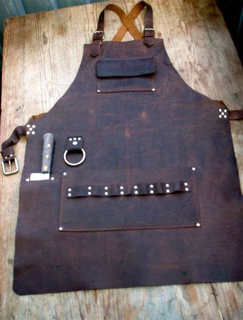 Chefs Leather Apron With Knife Sheath Pockets Etsy Canada Leather